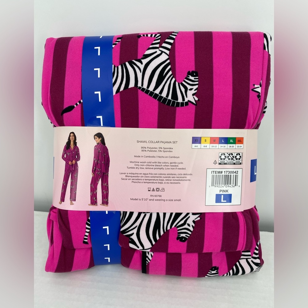 Room Service Pajama Set Pink Zebra Print Striped L - Picture 6 of 10